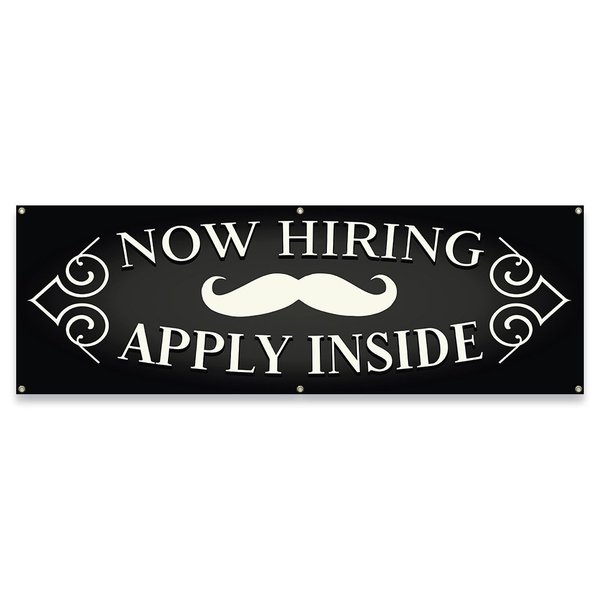 Signmission Now Hiring Apply Inside Barber Shop Banner Concession Stand Food Truck Single Sided B-72-30108